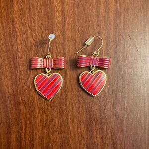 Coach Poppy Striped Heart Bow Earrings NWOT